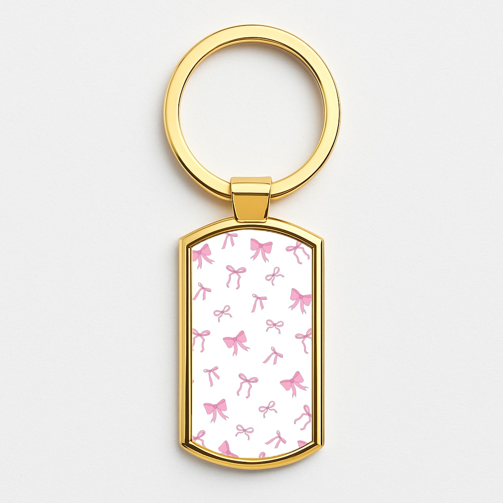 Coquette Variety Pink Bows Pattern Gold Keyring