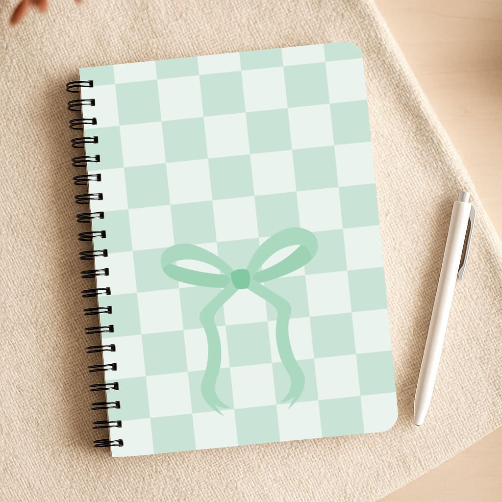 Checkered Coquette Bow Cyan Notepad