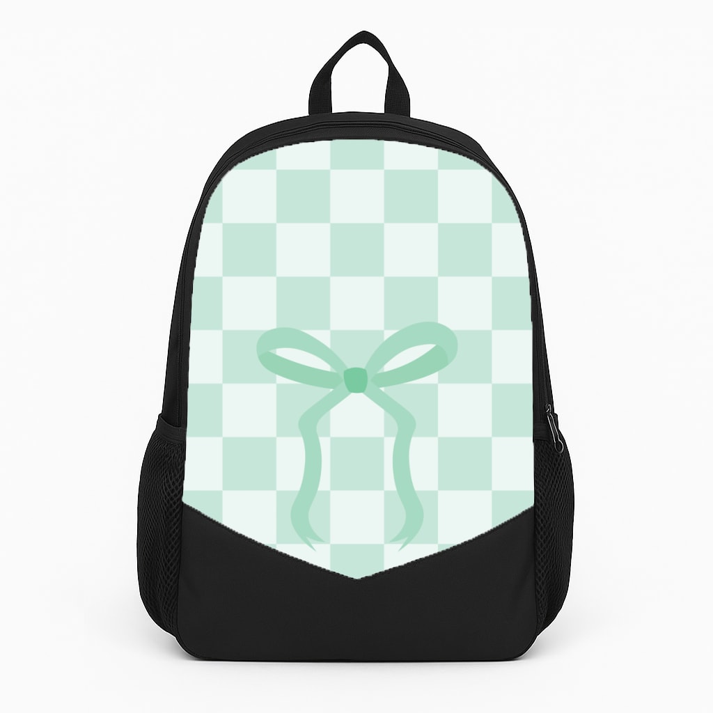 Checkered Coquette Bow Cyan Large Backpack