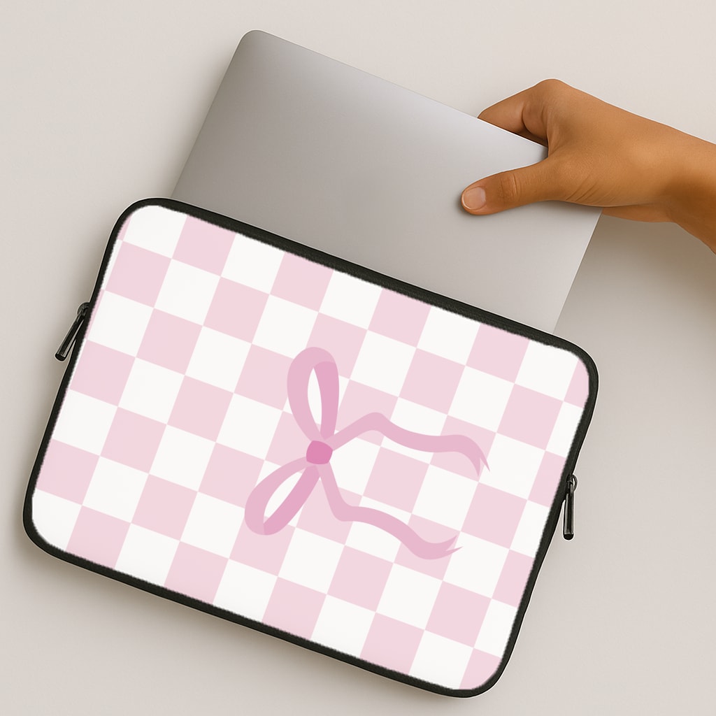 Checkered Coquette Bow Pink MacBook Case