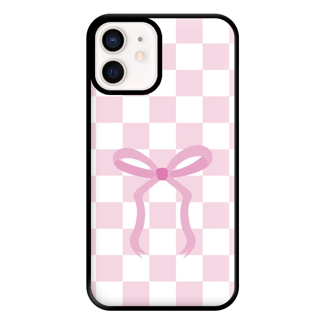 Checkered Coquette Bow Pink Phone Case for iPhone 13 Mini