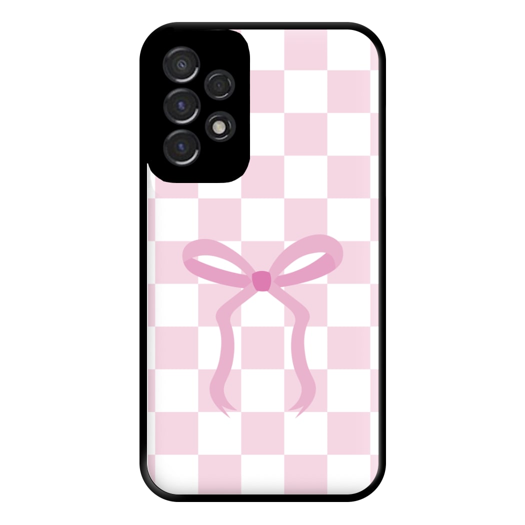 Checkered Coquette Bow Pink Phone Case for Galaxy A53