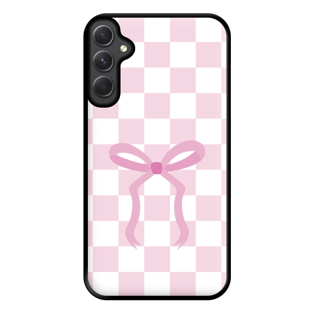 Checkered Coquette Bow Pink Phone Case for Galaxy A14