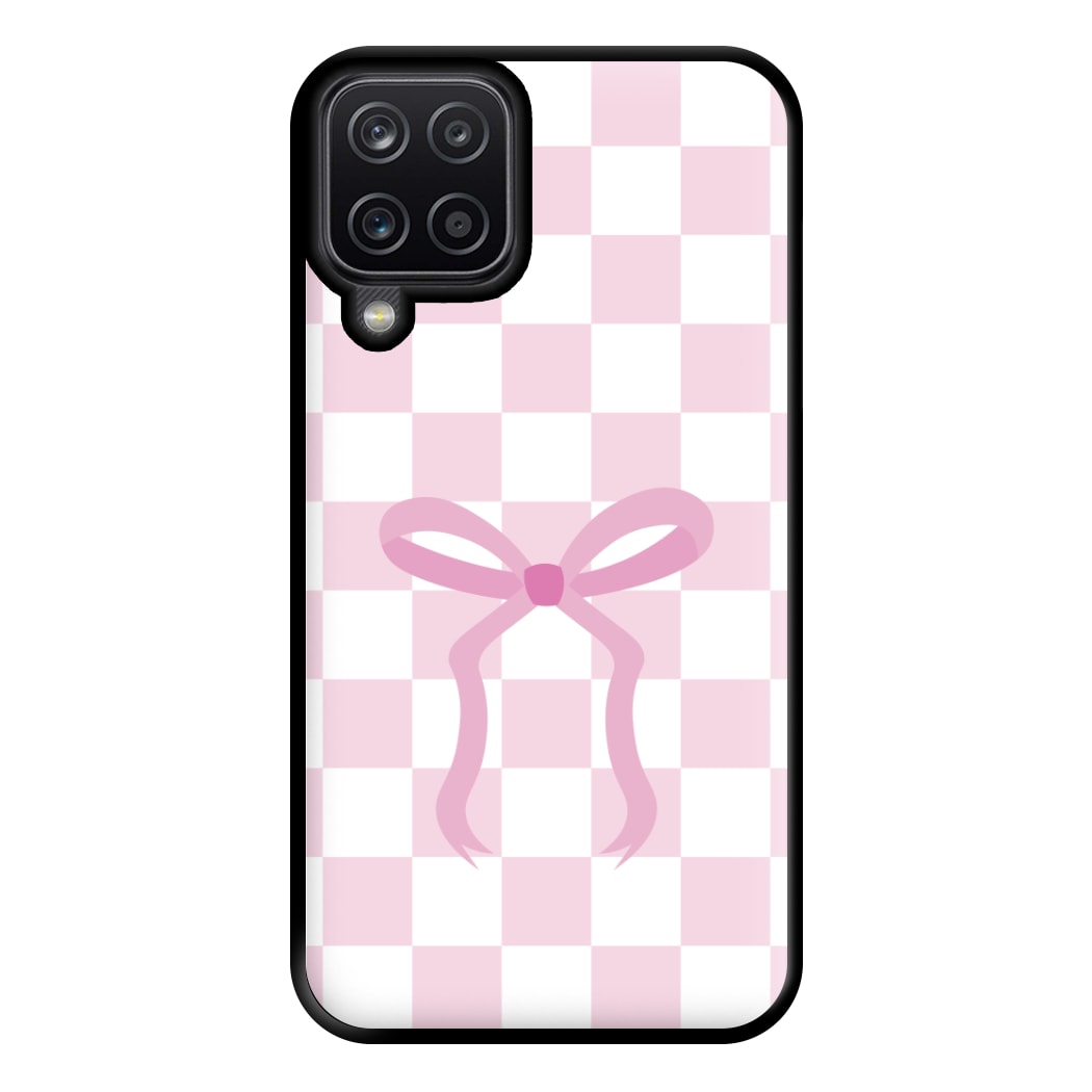 Checkered Coquette Bow Pink Phone Case for Galaxy A12