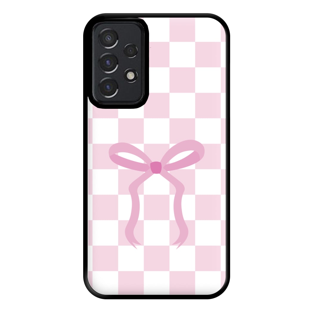 Checkered Coquette Bow Pink Phone Case for Galaxy A52 / A52s