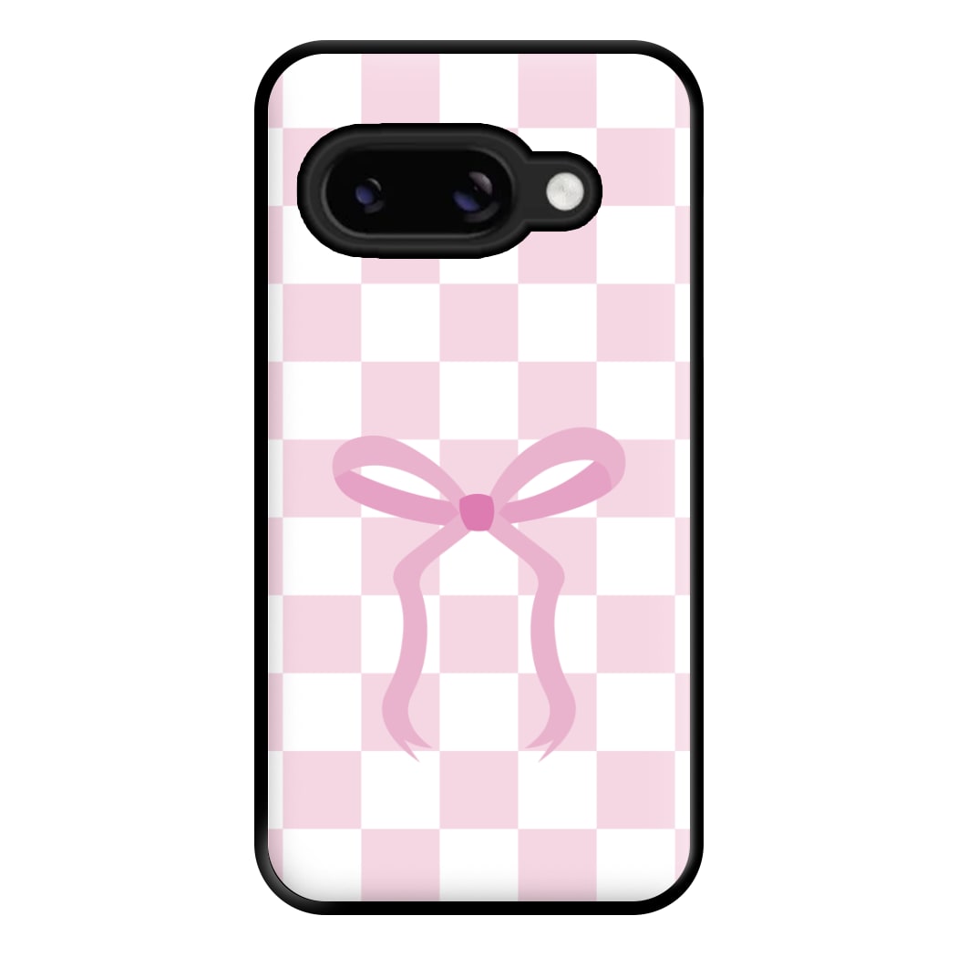 Checkered Coquette Bow Pink Phone Case for Google Pixel 8a