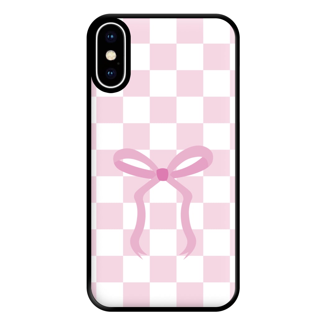 Checkered Coquette Bow Pink Phone Case for iPhone XS Max