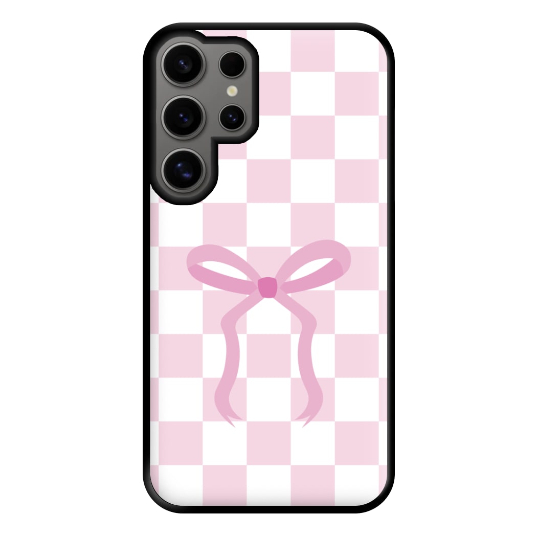 Checkered Coquette Bow Pink Phone Case for Galaxy S24 Ultra