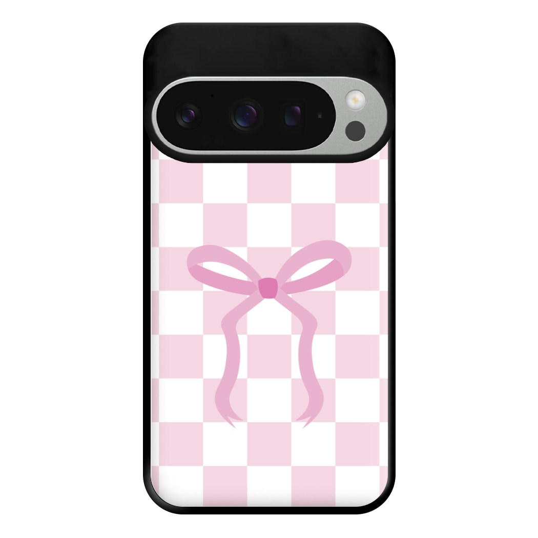 Checkered Coquette Bow Pink Phone Case for Google Pixel 9 Pro XL