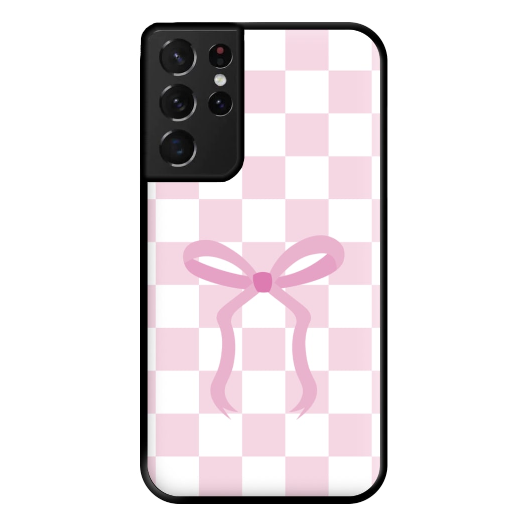 Checkered Coquette Bow Pink Phone Case for Galaxy S21 Ultra