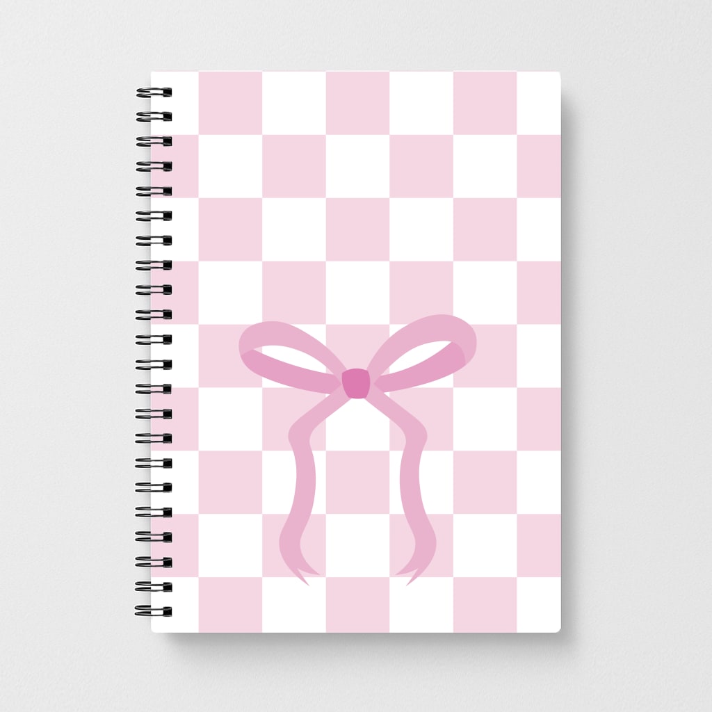 Checkered Coquette Bow Pink Notebook