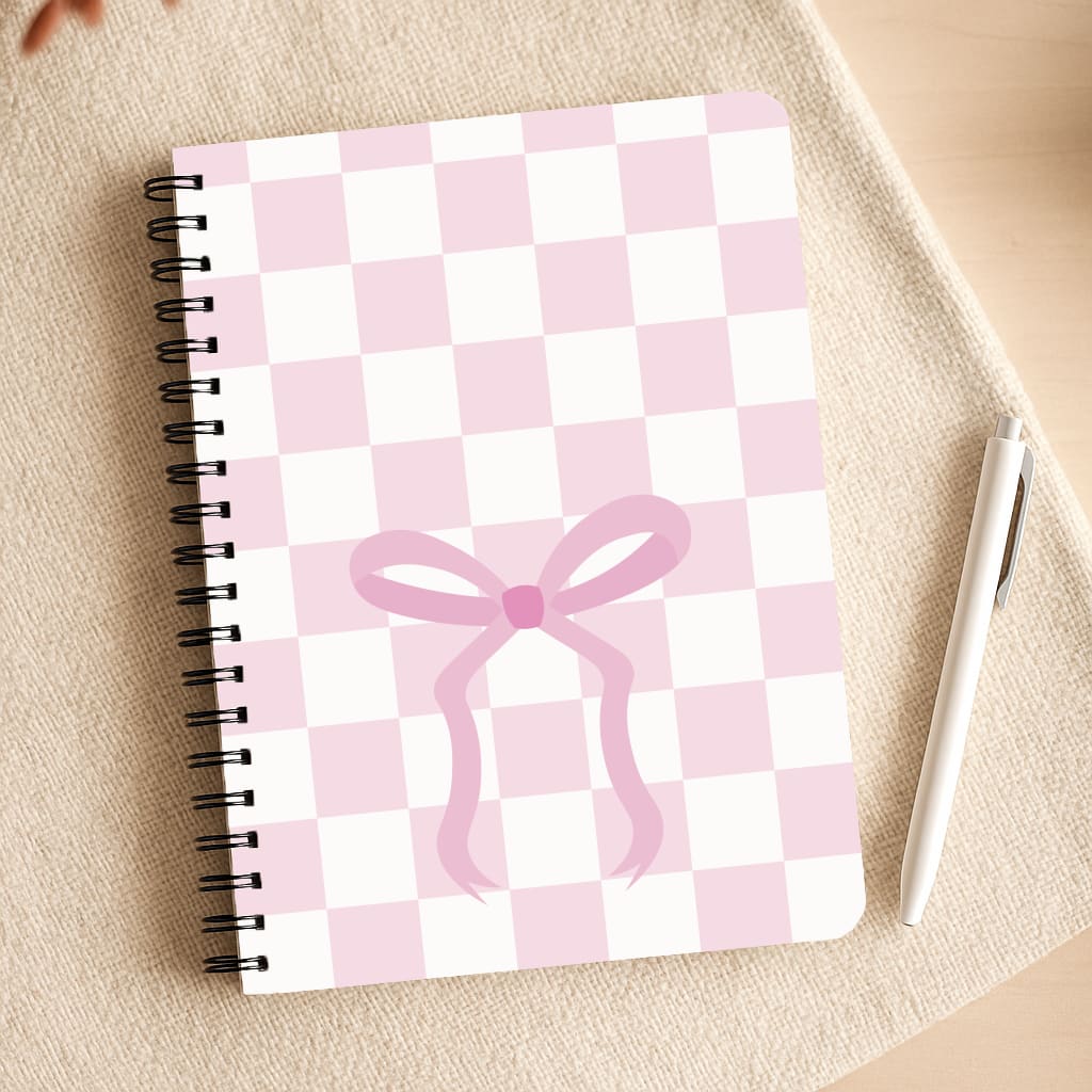 Checkered Coquette Bow Pink Notepad