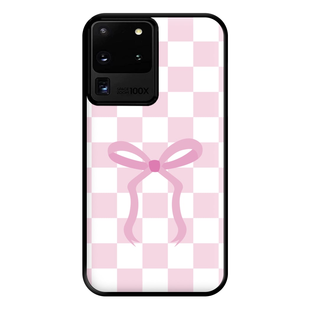 Checkered Coquette Bow Pink Phone Case for Galaxy S20 Ultra