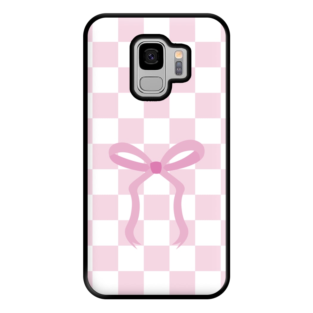 Checkered Coquette Bow Pink Phone Case for Galaxy S9 Plus