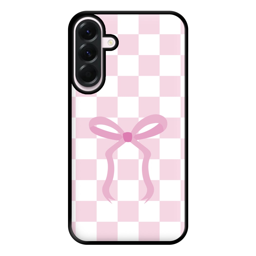 Checkered Coquette Bow Pink Phone Case for Galaxy A36