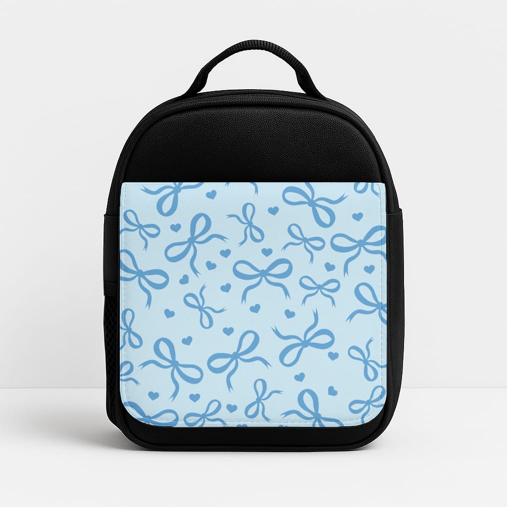 Coquette Bows And Hearts Navy Blue Insulated Lunchbox