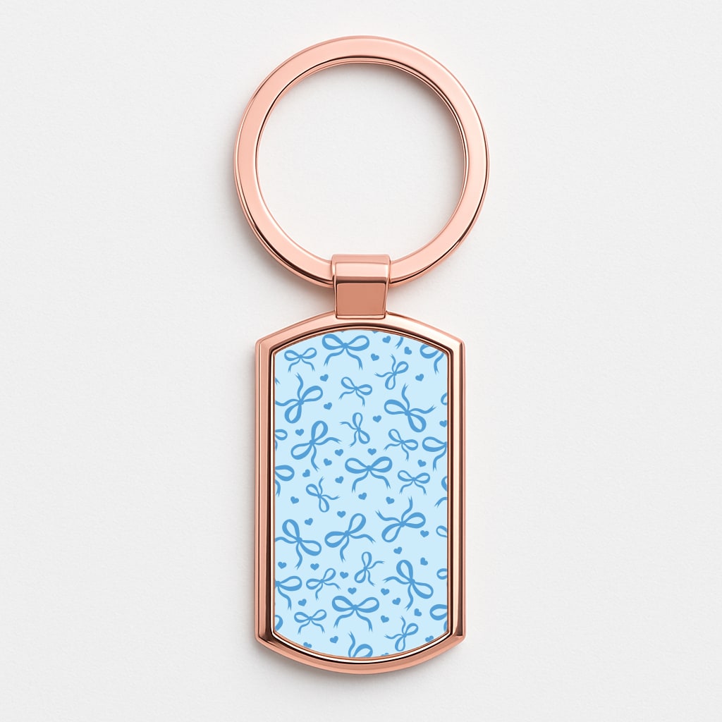 Coquette Bows And Hearts Navy Blue Rose Gold Keyring