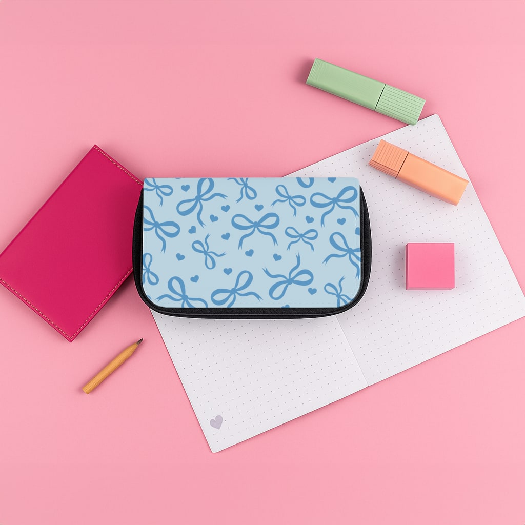 Coquette Bows And Hearts Navy Blue Pencil Case