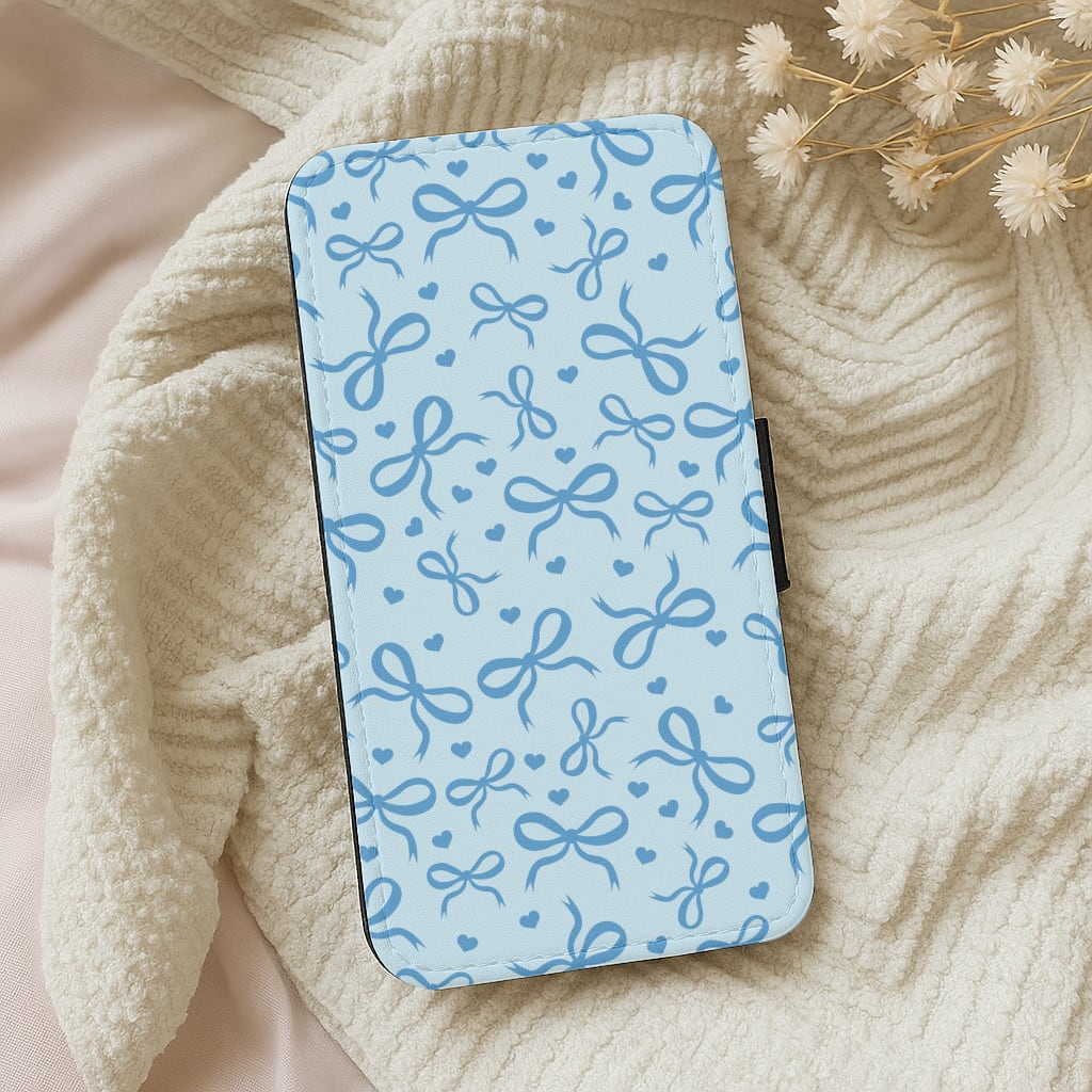 Coquette Bows And Hearts Navy Blue Wallet Phone Case