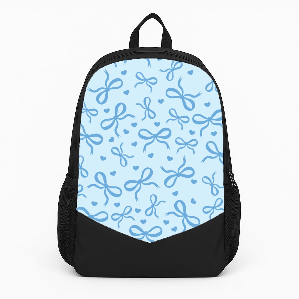Coquette Bows And Hearts Navy Blue Large Backpack