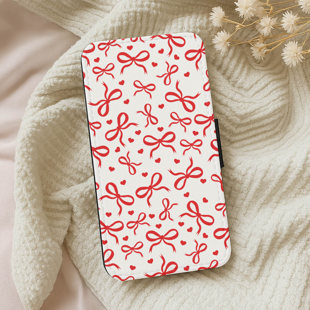 Coquette Bows And Hearts Red Wallet Phone Case