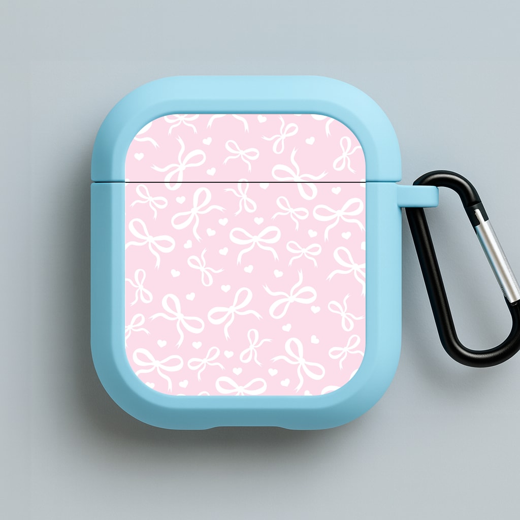 Coquette Bows And Hearts Baby Pink Blue AirPods Case