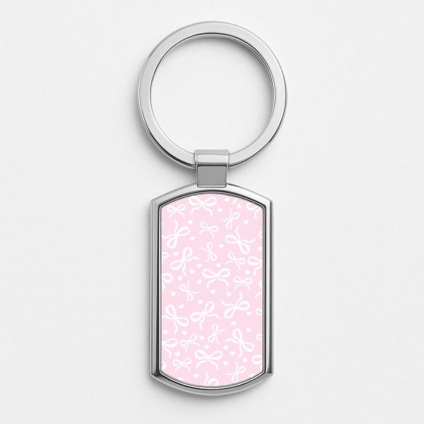 Coquette Bows And Hearts Baby Pink Silver Keyring