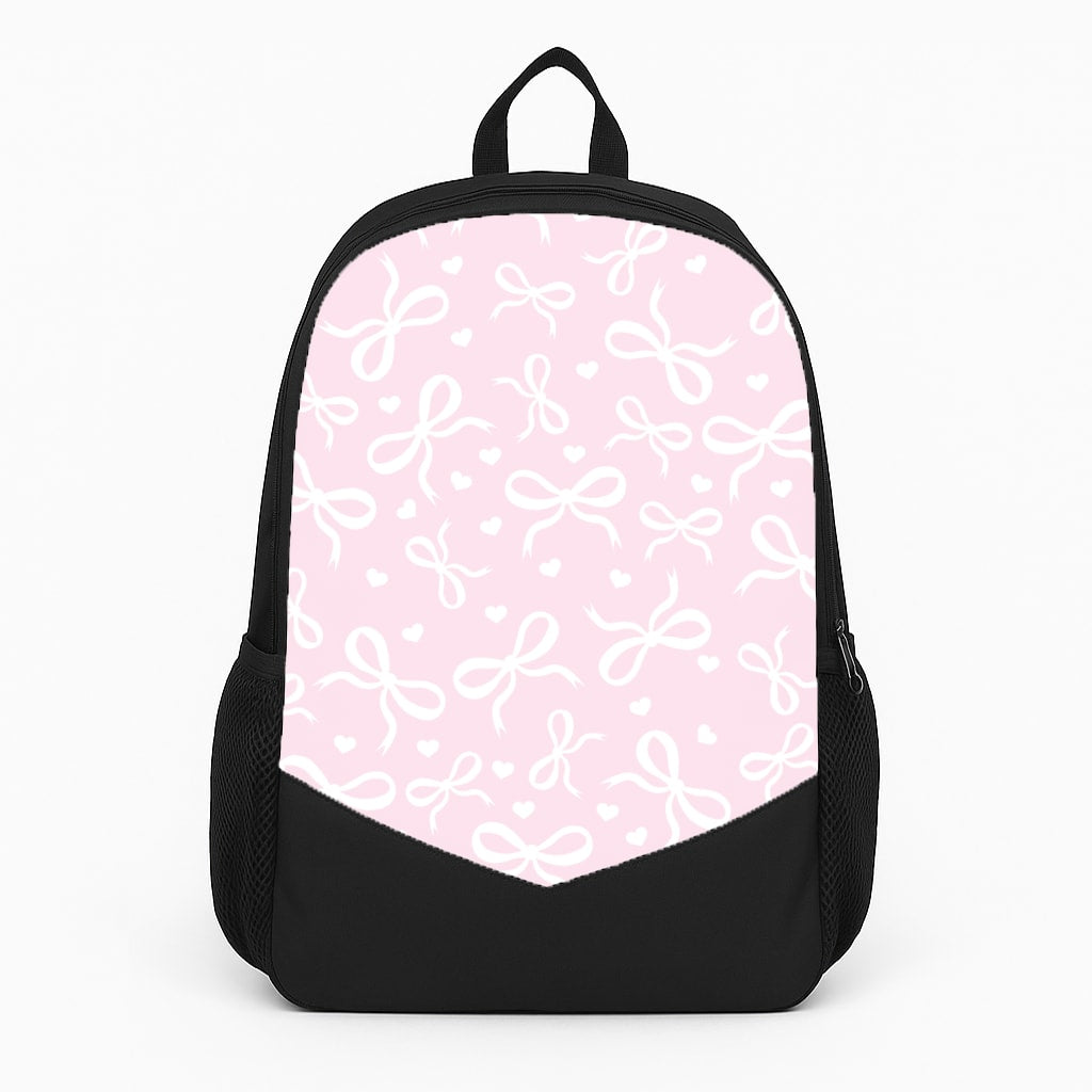 Coquette Bows And Hearts Baby Pink Large Backpack