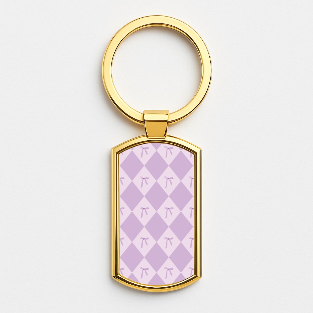 Purple Argyle Coquette Pattern Gold Keyring