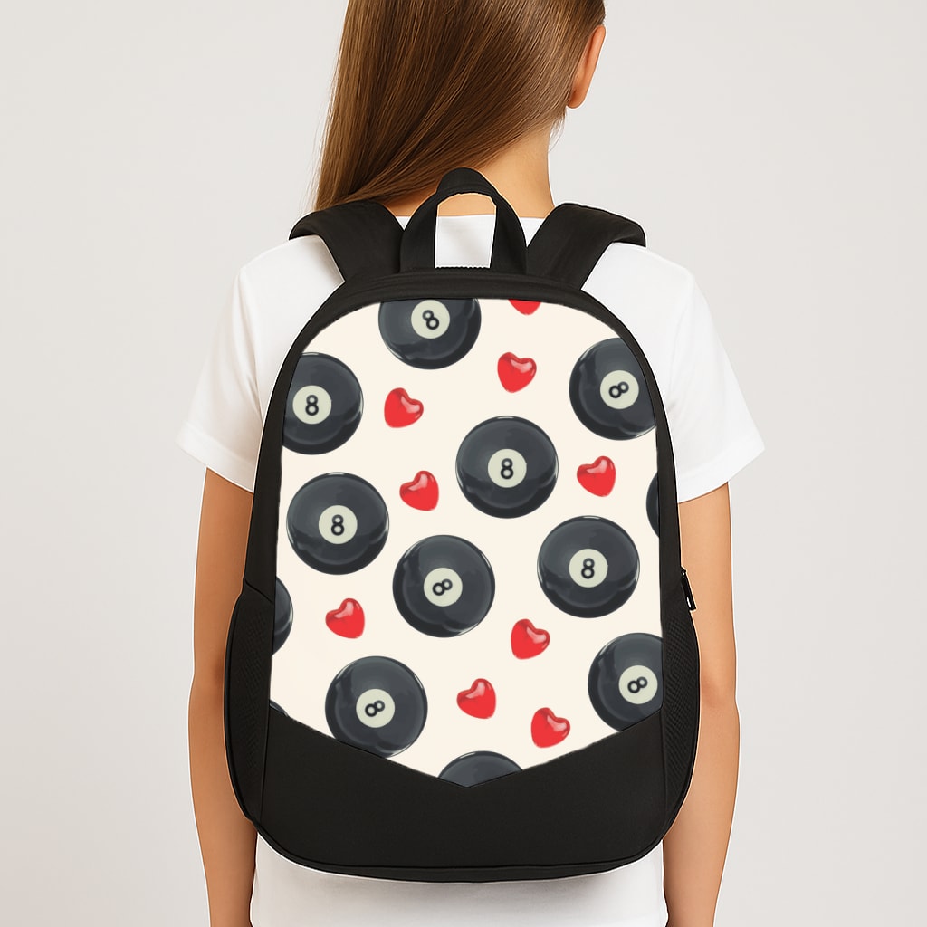8-Balls And Hearts Pattern Large School Bag