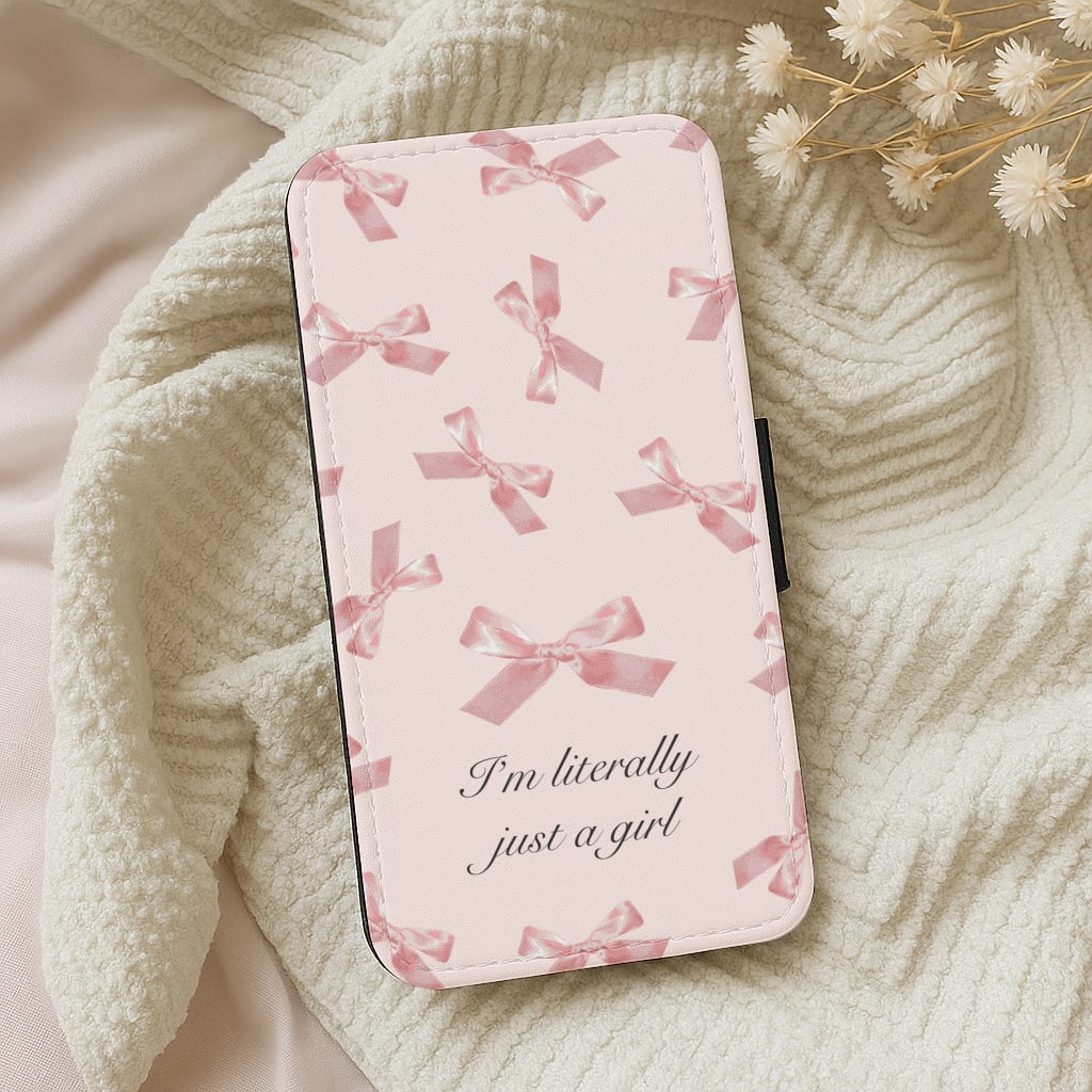 I'm Literally Just A Girl Bows Pattern Wallet Phone Case