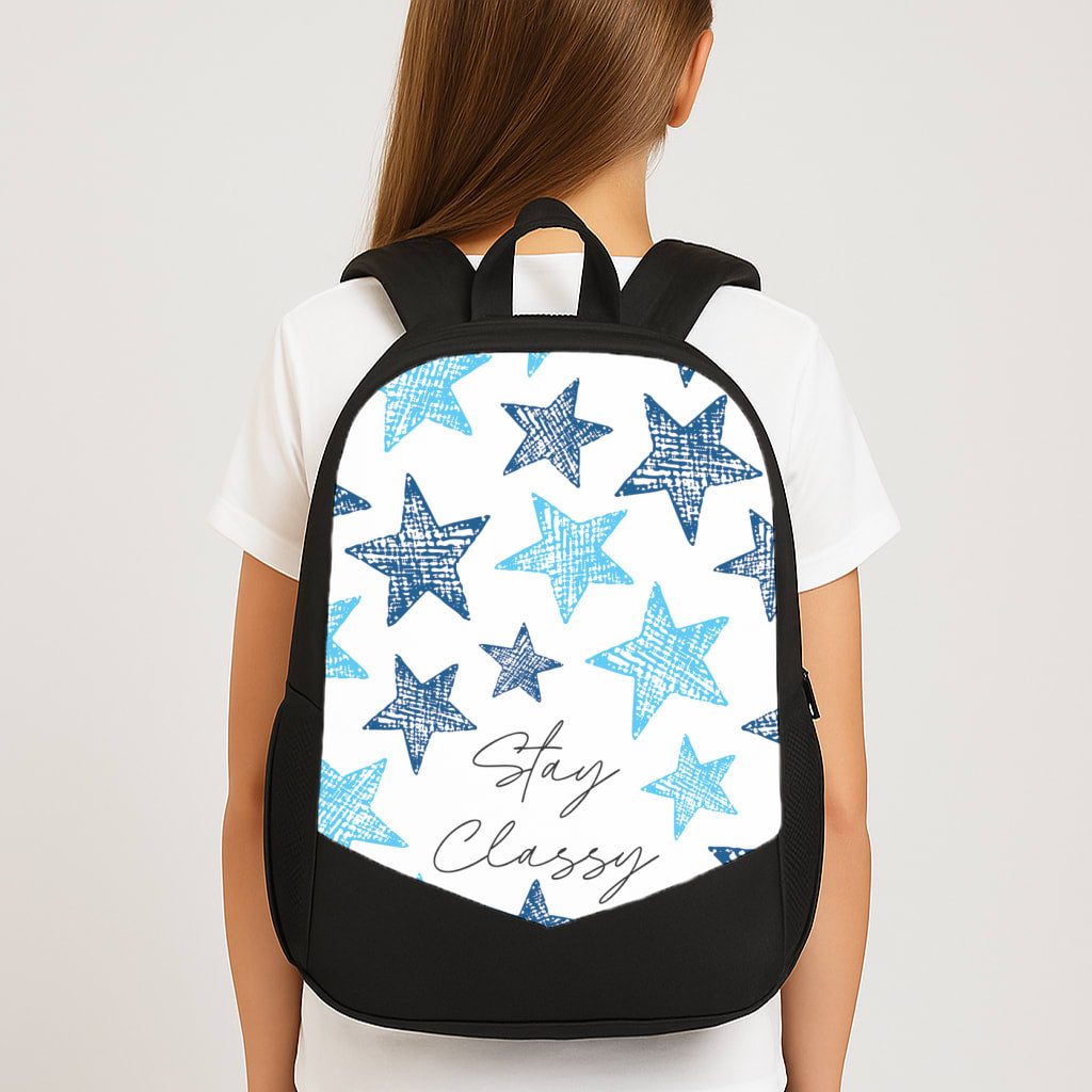 Stay Classy Blue Stars Pattern Large School Bag