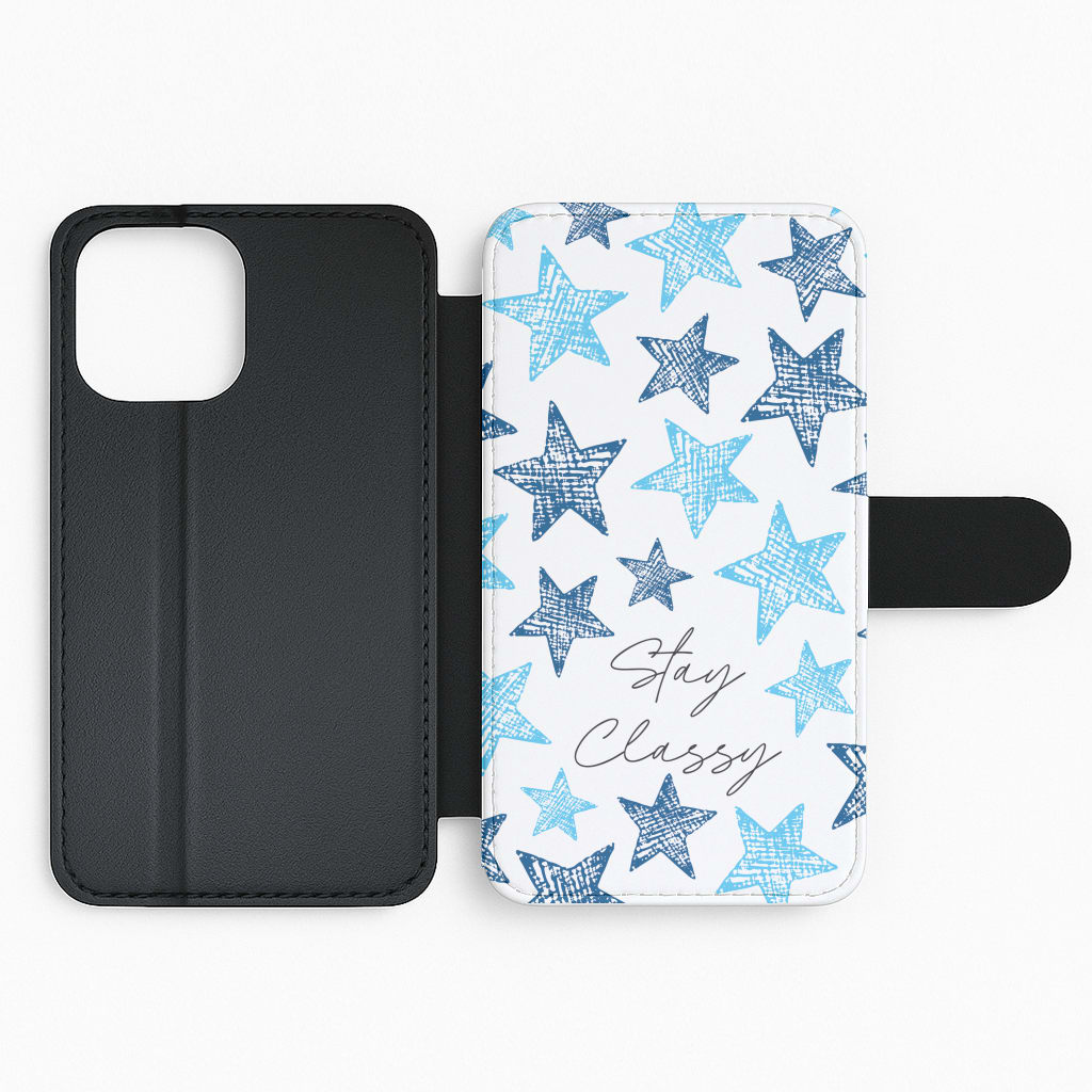 Stay Classy Blue Stars Pattern Flip Phone Case