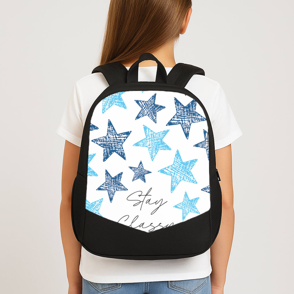Stay Classy Blue Stars Pattern School Bag