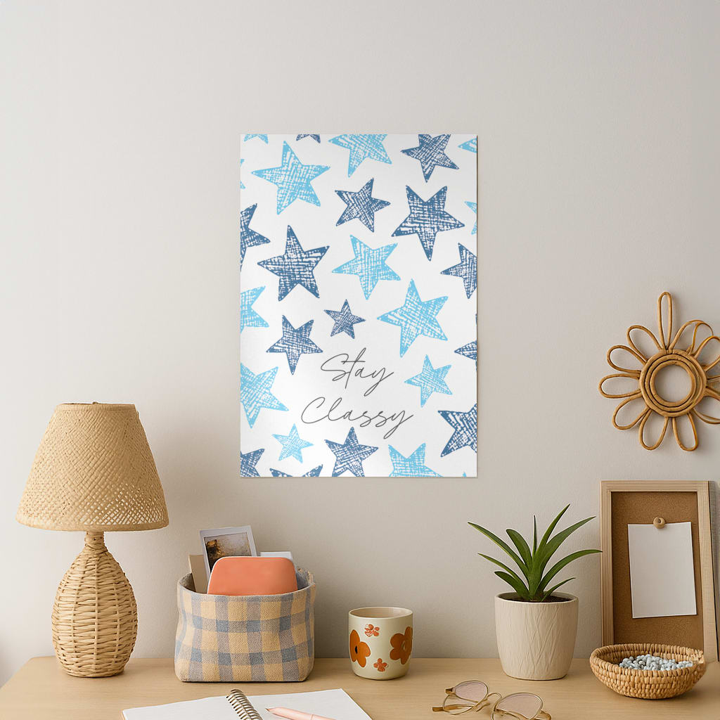 Stay Classy Blue Stars Pattern Art Print