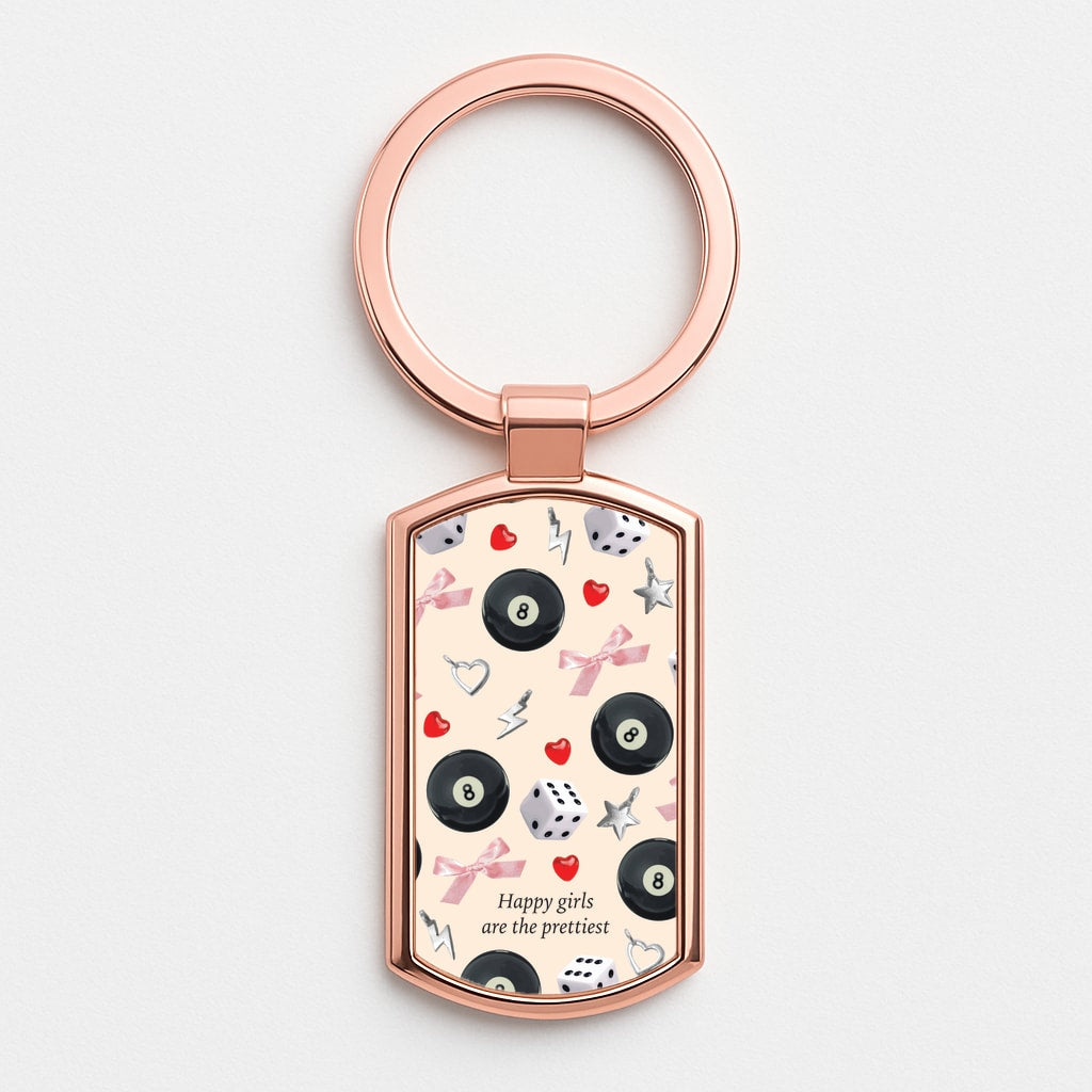 Happy Girls Are The Prettiest Pattern Rose Gold Keyring