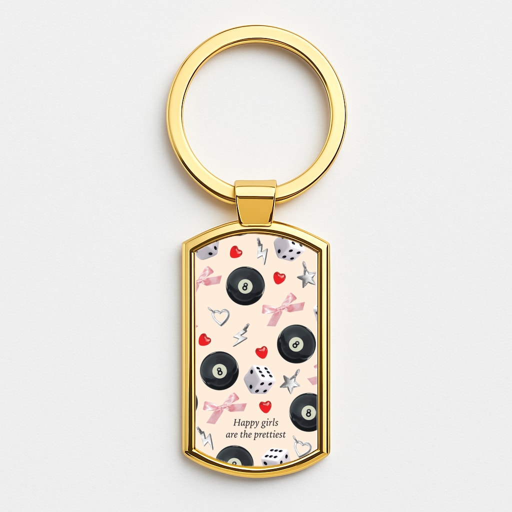 Happy Girls Are The Prettiest Pattern Gold Keyring