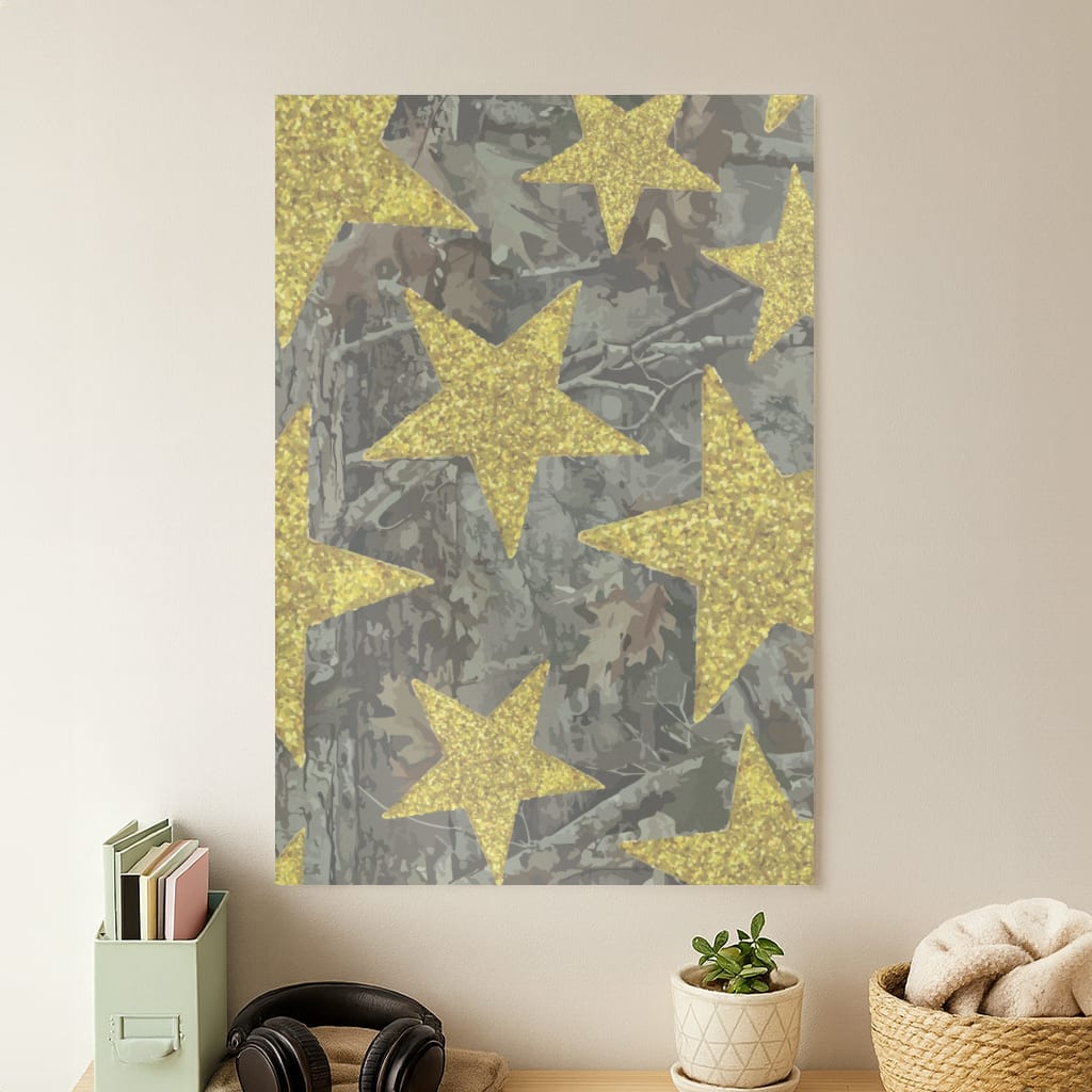 Camo And Glitter Stars Pattern Poster