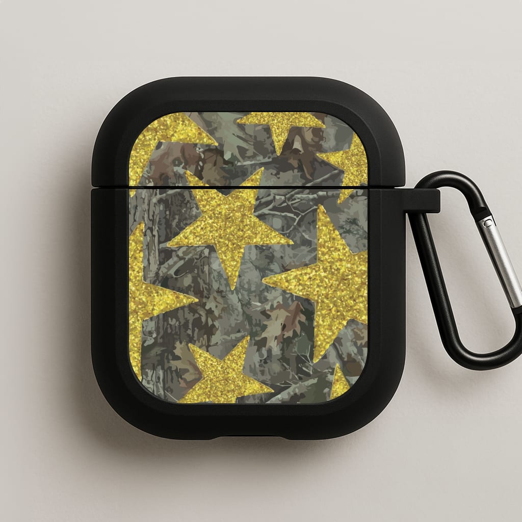 Camo And Glitter Stars Pattern AirPods Case