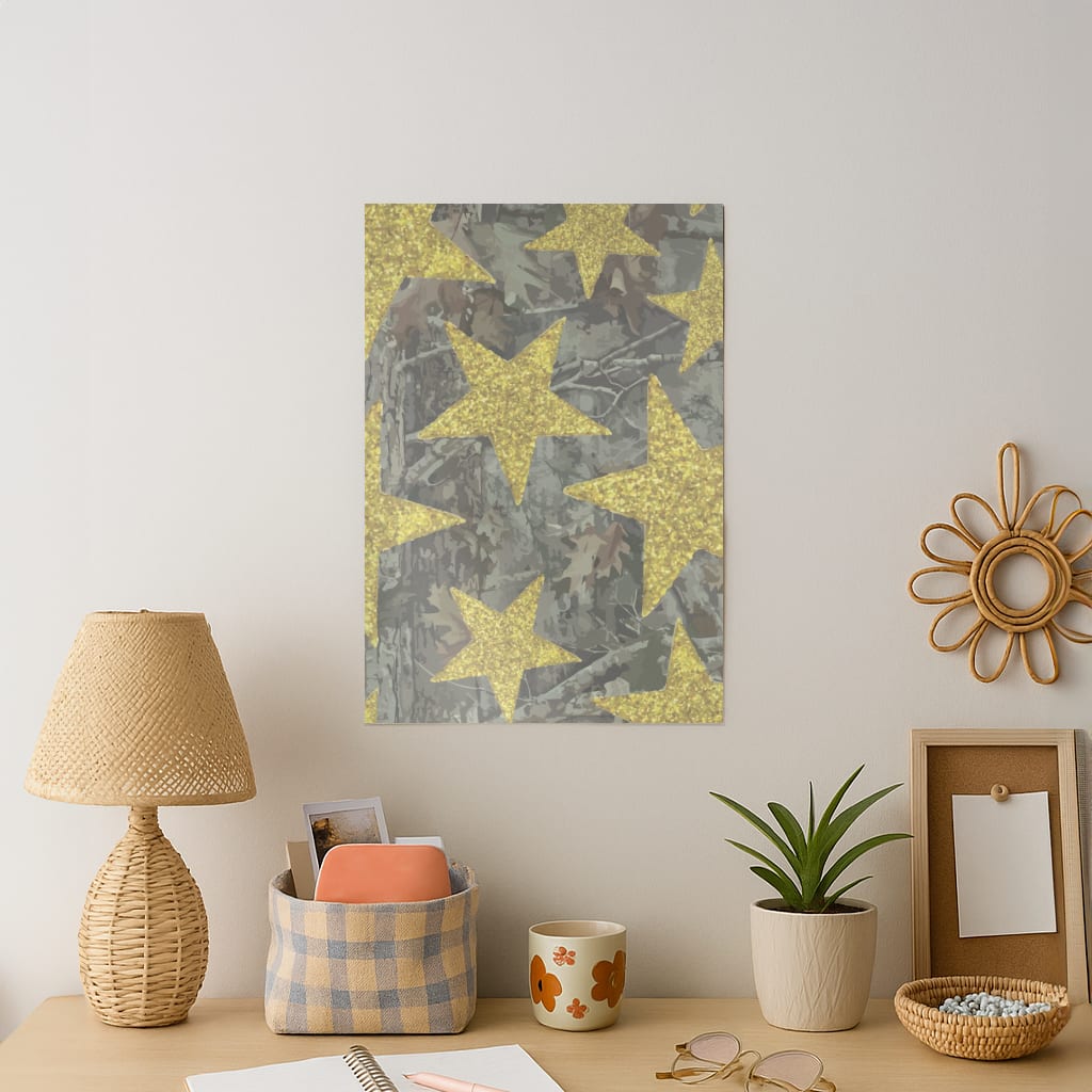 Camo And Glitter Stars Pattern Art Print