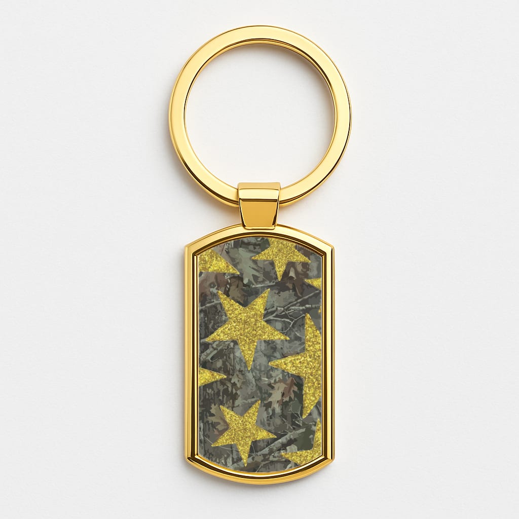 Camo And Glitter Stars Pattern Luxury Keyring