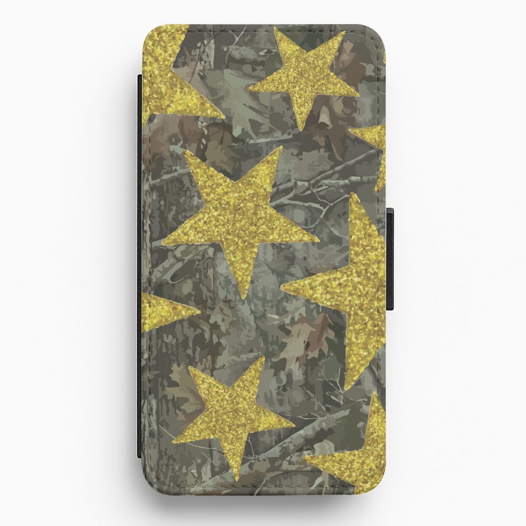 Camo And Glitter Stars Pattern Flip / Wallet Phone Case