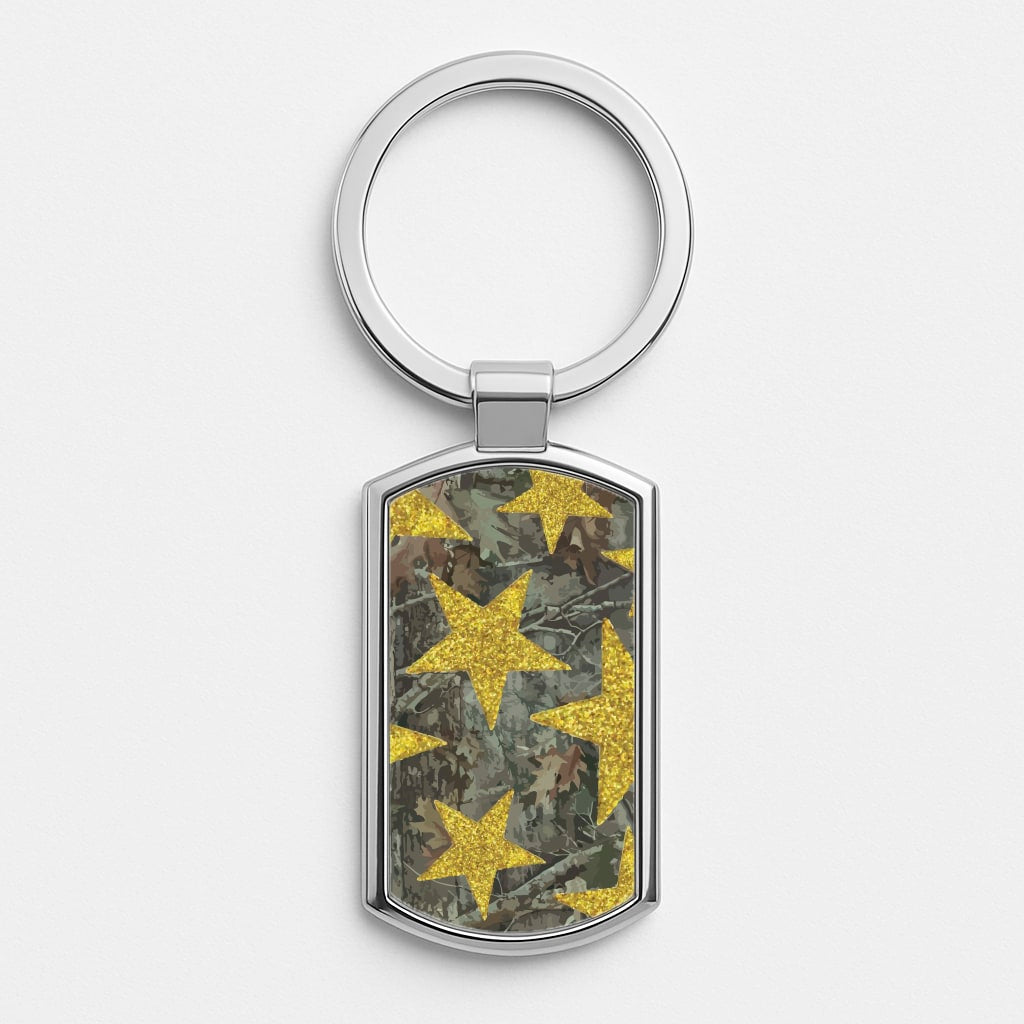 Camo And Glitter Stars Pattern Luxury Keyring