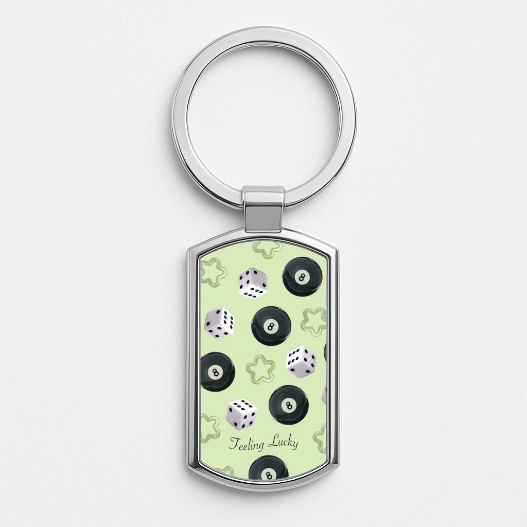 Feeling Lucky Assortment Pattern Silver Keyring