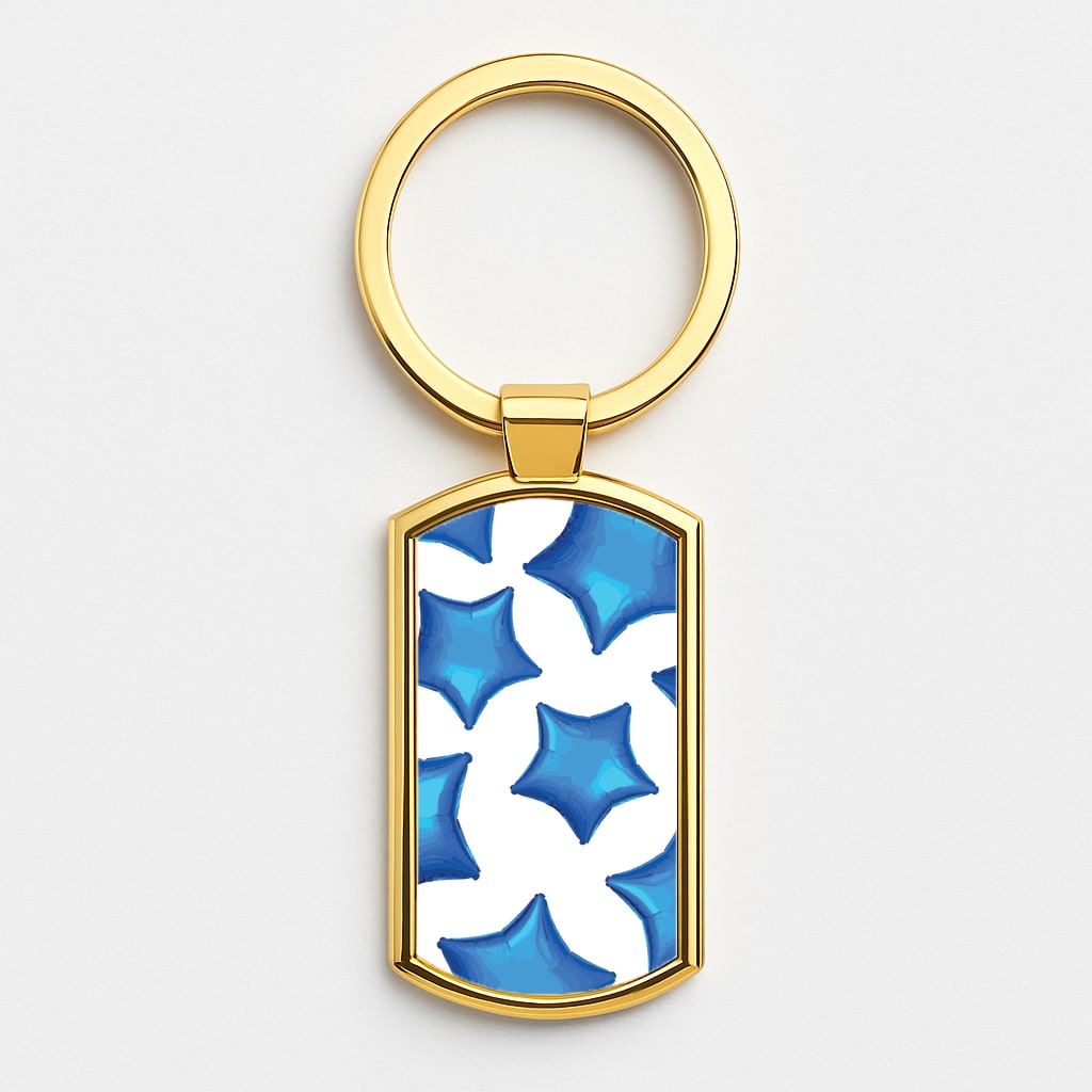 Blue Star Balloons Pattern Gold Keyring