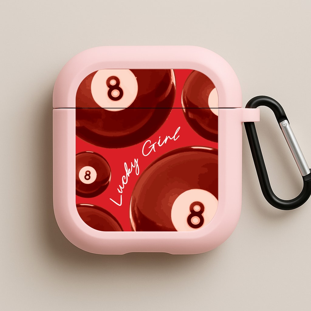 8-Ball Lucky Girl Pattern Pink AirPods Case