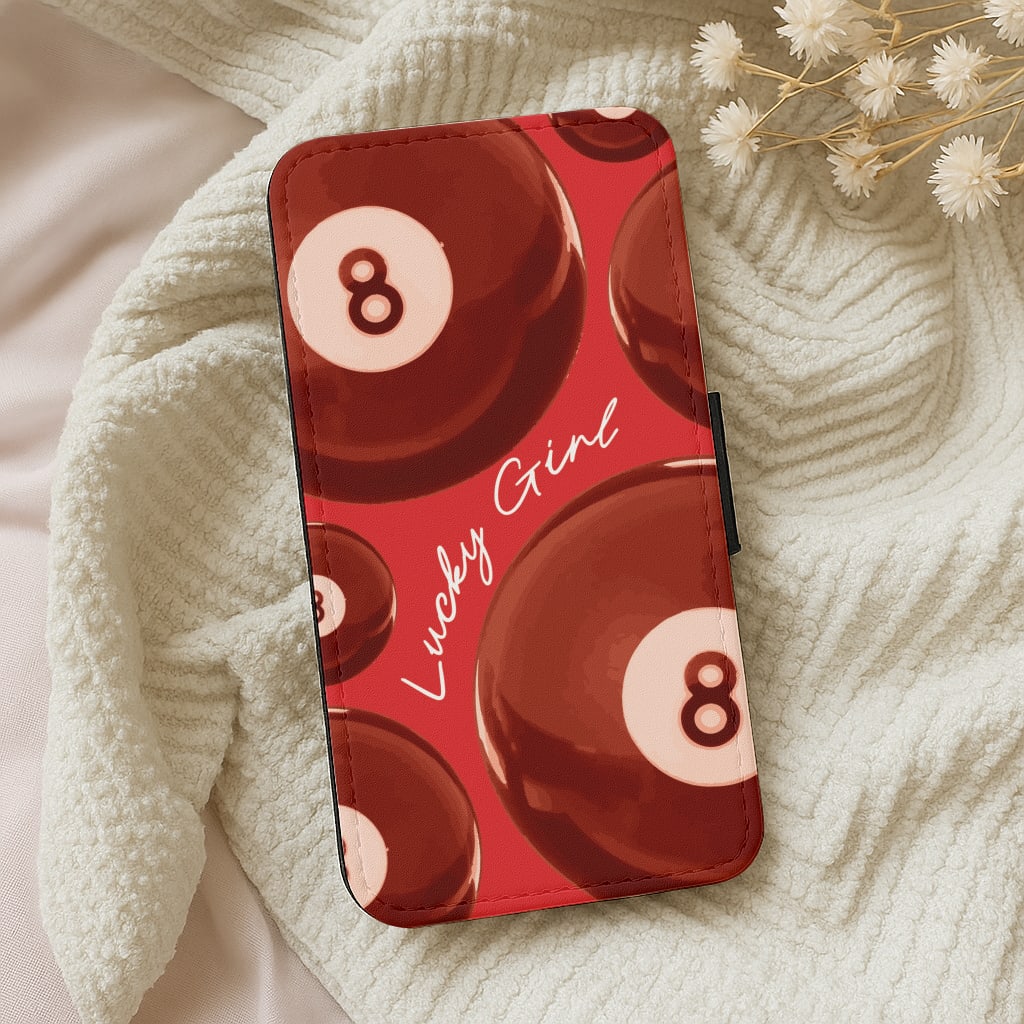 8-Ball Lucky Girl Pattern Wallet Phone Case