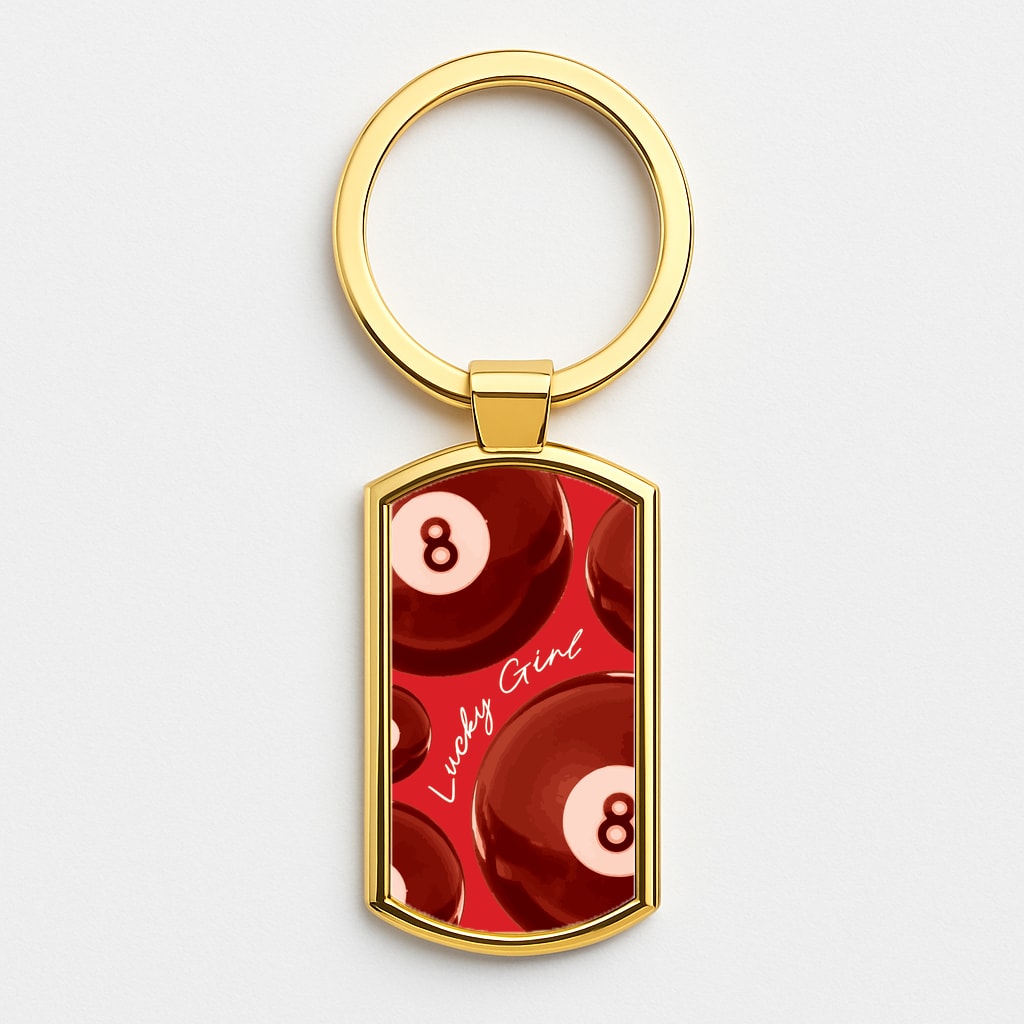 8-Ball Lucky Girl Pattern Gold Keyring