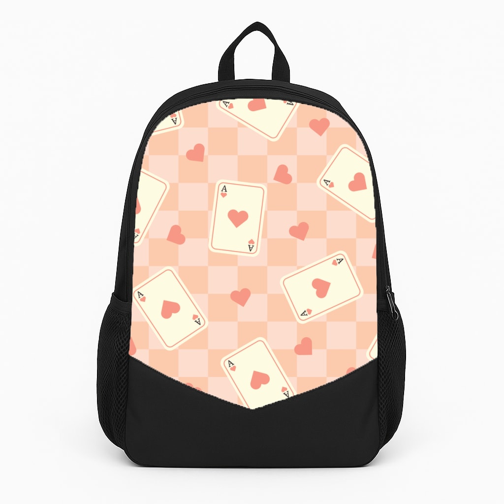 Cute Playing Cards And Hearts Pattern Large Backpack