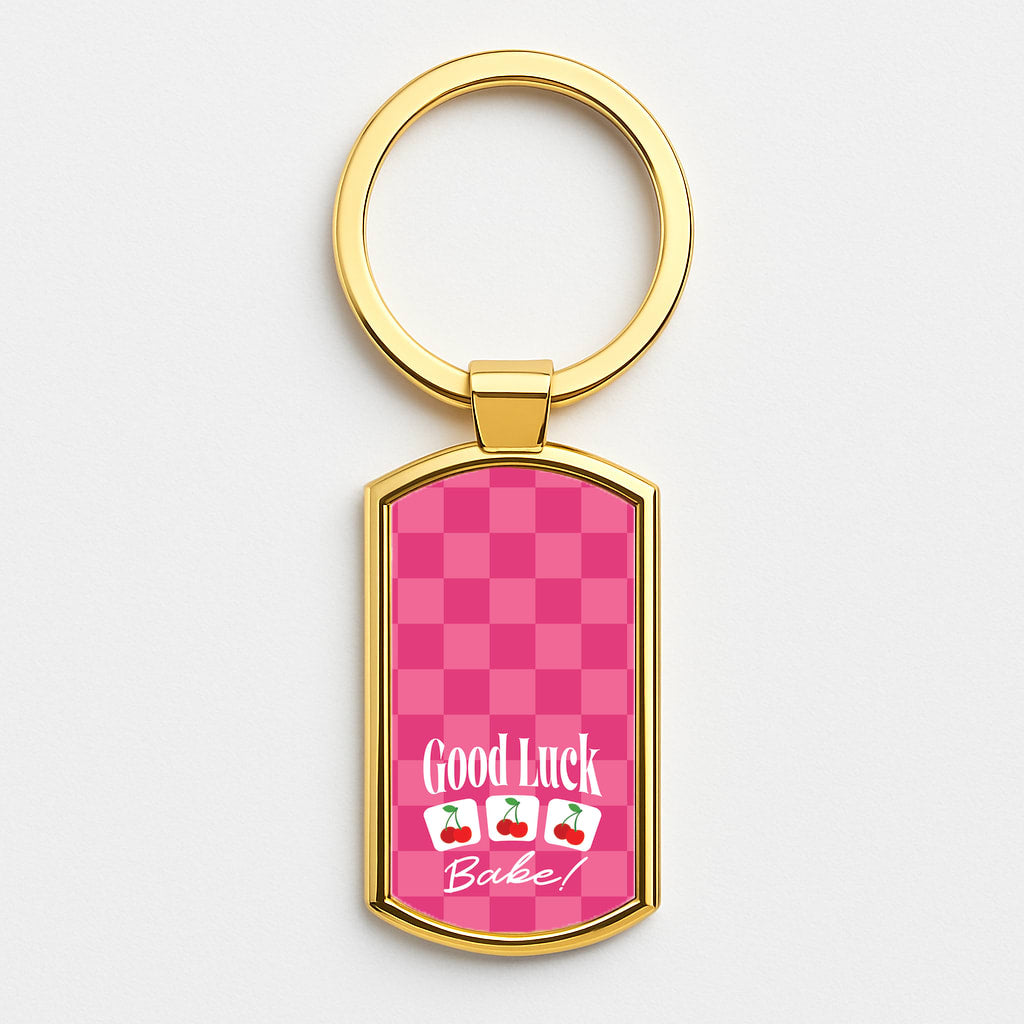 Good Luck Babe Cherries Gold Keyring
